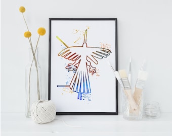 Nazca Lines Condor Art Watercolor Peruvian Art Print Native Archaeology Prints Art Poster Print Painting Native (51-Nº10)