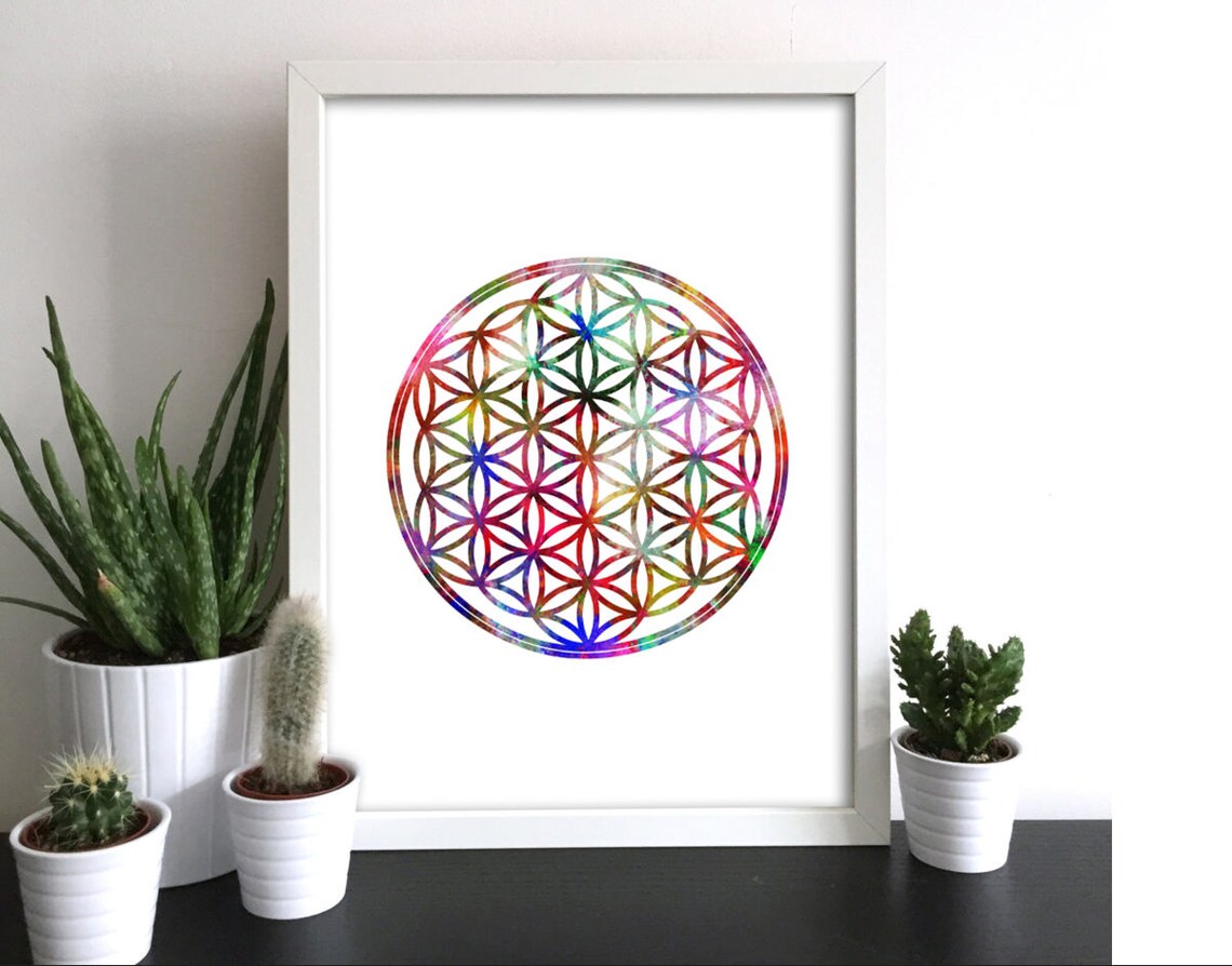 FLOWER OF LIFE Sacred Geometry Watercolor Art Print Gift Nursery Sign ...
