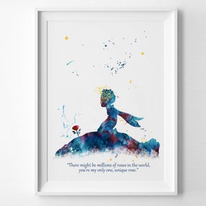 El Principito inspiró la acuarela El Principito Arte Impresión Acuarela y la rosa Impresión Cita Arte para niños Arte Pared regalo (56-No22)