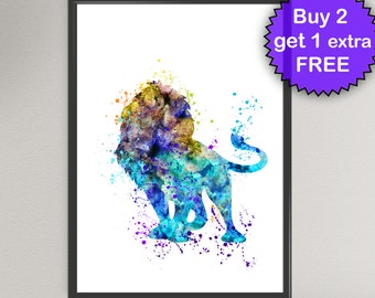 LION Watercolor Art Print Safari Animal Birthday Gift Home Decor House Warming Gift Wall Art Poster Giclée Wall Decor Art Home (6-Nº1)