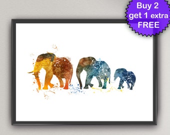ELEPHANT FAMILY Watercolor Art Print Animal Poster Bedroom Art Birthday Gift Family Decorative Nursery Wall Decor Art Home (6-Nº1)