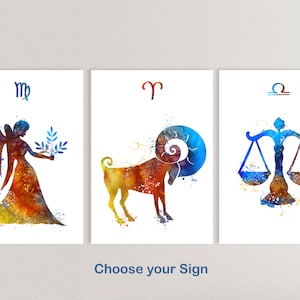 Zodiac Signs Horoscope Prints Watercolor Print Aries Leo Sagittarius Taurus Virgo Capricorn Gemini Libra Aquarius Cancer Scorpio Pisces (65)