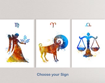 Zodiac Signs Horoscope Prints Watercolor Print Aries Leo Sagittarius Taurus Virgo Capricorn Gemini Libra Aquarius Cancer Scorpio Pisces (65)
