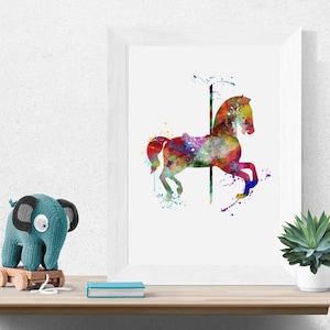 Carousel Horse Art Print Horse Watercolor Park Print Baby Shower Child Gift Kids gift Nursery Print Wall Gift Kids Decor Print (22-Nº2)