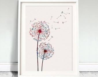 Dandelion Flower Nature Watercolor Art Print Wedding Gift Love Kids Print Wall Art Poster Wall Decor Home Wall Hanging (33-Nº2)