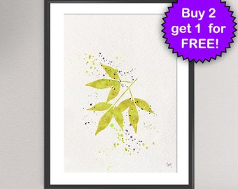 LEAF Print Poster Watercolor Art Print Tree Leaf Leaves Autumn Ink Painting Art Print Wall Art Poster Giclée Wall Decor Home (37-Nº5)