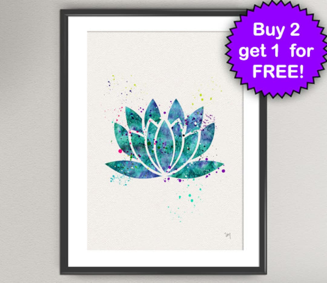 YOGA LOTUS Watercolor Art Print Lotus Flower Yoga Studio Art Ink ...