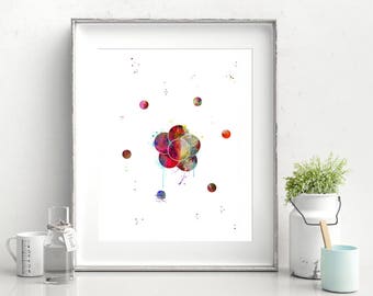 Atom Watercolor Art Print Science Art Print Symbol Particle Art illustration Wall Art Gift Decor Poster Wall Decor Universe (21-Nº12)