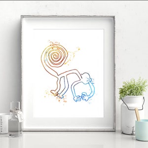 Nazca Lines Monkey Art Watercolor Peruvian Art Print Native Archaeology prints Art Poster Print Painting Native (51-Nº11)