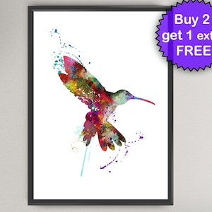KOLIBRI Aquarell Kunstdruck Vogel Tuschemalerei Illustrationen Kunstdruck Wand Kunst Poster Giclée-Wand-Dekor Kunst Zuhause (8-N°2)