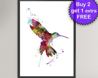 HUMMINGBIRD Watercolor Art Print Bird Ink Painting illustrations Art Print Wall Art Poster Giclée Wall Decor Art Home (8-Nº2)