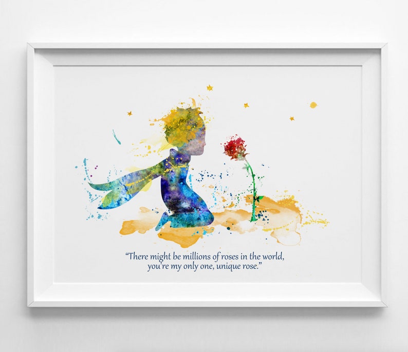 The Little Prince Art Print Aquarelle et la rose Print Quote Etsy
