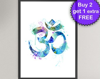 YOGA OM Watercolor Art Print Aum Om symbol India Ink Painting Music illustrations Art Print Wall Art Poster Giclée Wall Decor Home (31-Nº2)