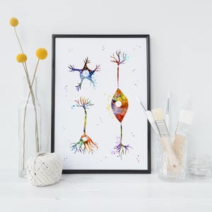 Neurons Cells Watercolor Art Print Neurons Synapses Print Brain Cells Watercolor Biology Art Science Poster Nerve Cells Medicine (21-Nº14)