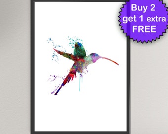 HUMMINGBIRD Watercolor Art Print Bird Birthday Gift Nursery illustrations Art Print Wall Art Poster Wall Decor Home Nursery Bird (8-Nº1)