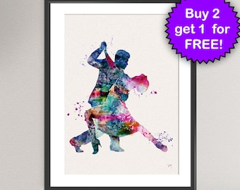 TANGO DANCERS Watercolor Art Print Modern Dance Painting illustrations Art Print Wall Art Poster Giclée Wall Decor Art Home (10-Nº1)