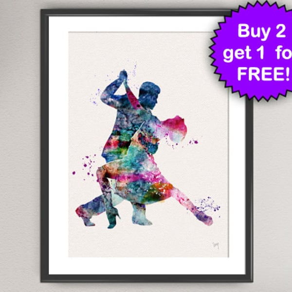 TANGO DANCERS Aquarelle Art Print Modern Dance Peinture illustrations Art Print Wall Art Poster Giclée Wall Decor Art Home (10-Nº1)