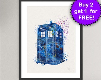 TARDIS Art Print Doctor Who Art Print Doctor Who TARDIS Watercolor ...
