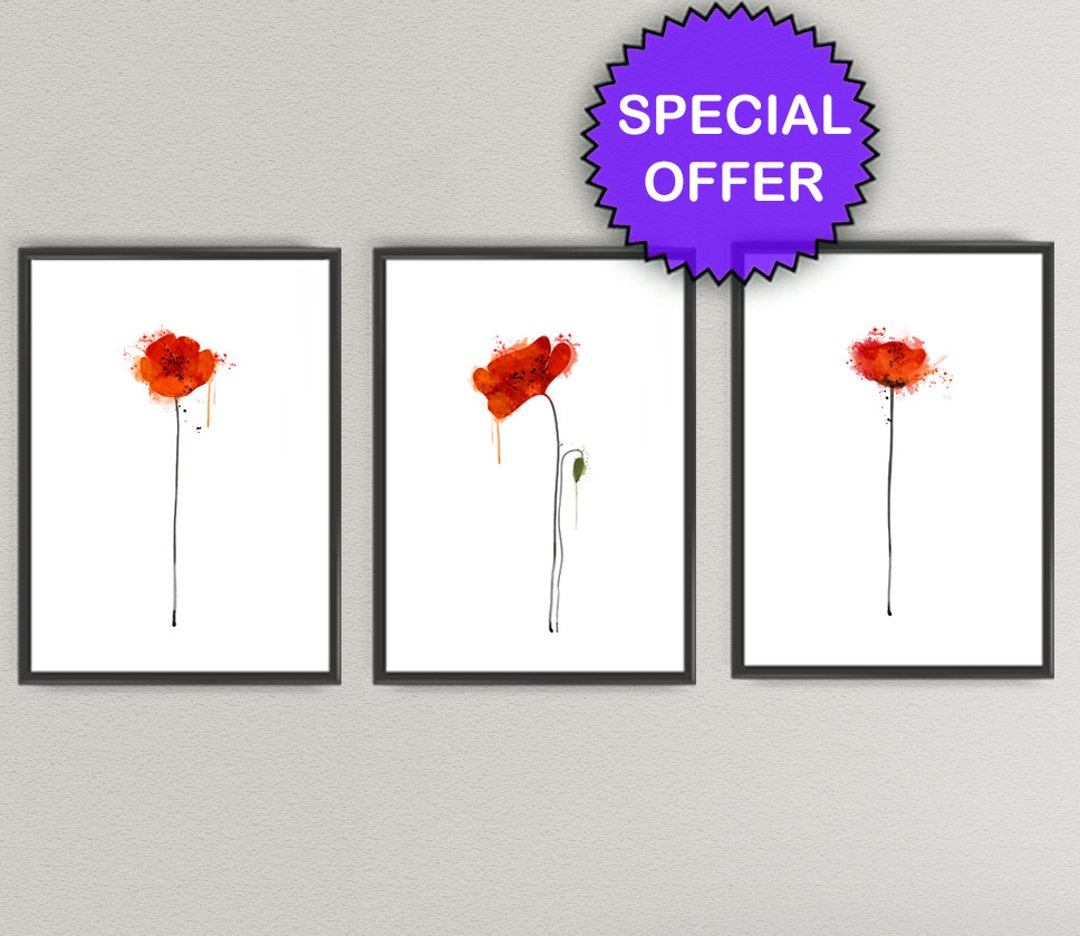 RED POPPY PACK Watercolor Art Print Floral Set of Poppy Watercolor ...