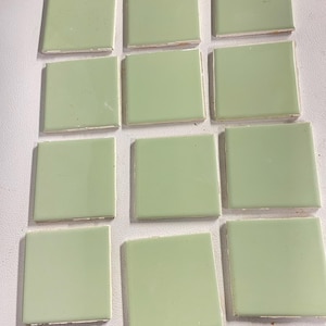 12 Pieces American Olean Vintage Ceramic Tiles Mist Green 4.25" square Salvaged