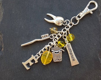 Dentist Keychain: Tooth, Floss, Brush Charms - Dental Gift