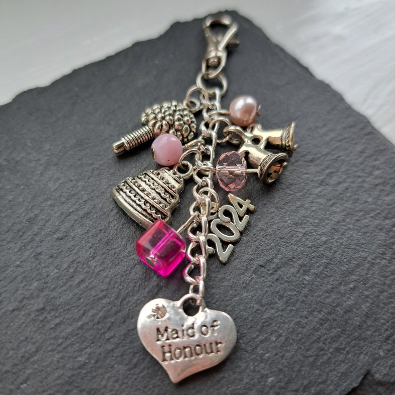 Maid of Honour bag charm Matron of honour keychain bridal party gifts image 1