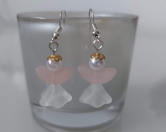 Pink Christmas Angel earrings - pink guardian angels - Christmas earrings