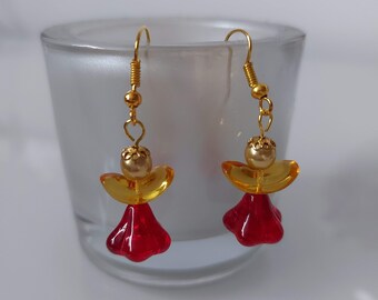 Red Christmas Angel earrings - Guardian Angel earrings - red festive angels