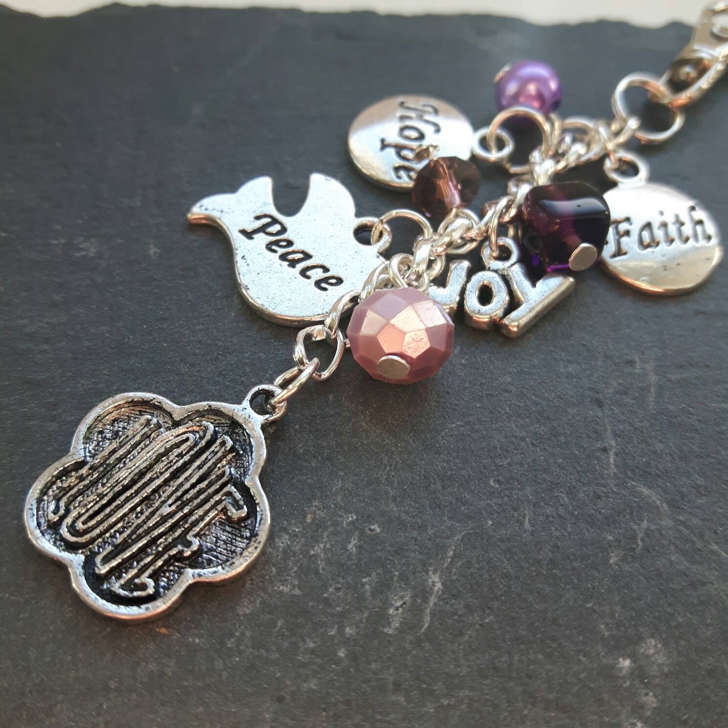 Faith Hope Love Joy Peace Bag Charm Inspirational Gift Etsy