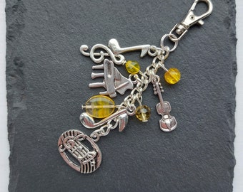 Musician gift - music keychain - piano teacher bag charm - music gift