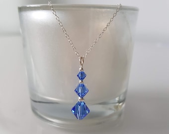 Blue crystal necklace - Sterling Silver Blue crystal pendant - Sapphire crystal necklace - Neptune collection