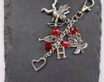 Valentine keychain - Hopeless Romantic bag charm - Personalised romance gift