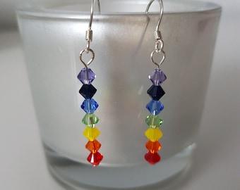 Rainbow earrings - colourful sterling silver and crystal earrings