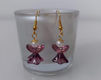 Amethyst Angel earrings - Christmas earrings - purple angels