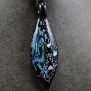 Spearhead Galaxy Pendant with Opal Chips, Silver Flake & Flakes of Colored Glass