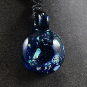Heavy Blue Stardust Galaxy Pendant with Crushed Opal, Silver Flake & Silicone Carbide