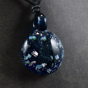 Heavy Blue Stardust Galaxy Pendant with Crushed Opal, Silver Flake & Silicone Carbide