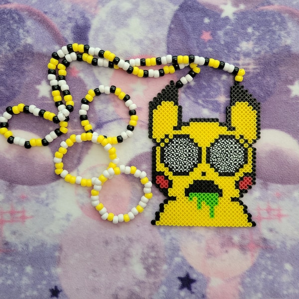 Kandi Necklace and Bracelet Bundle ~ Pokemon Trippy Pikachu Kandi Necklace ~ Rave Jewelry