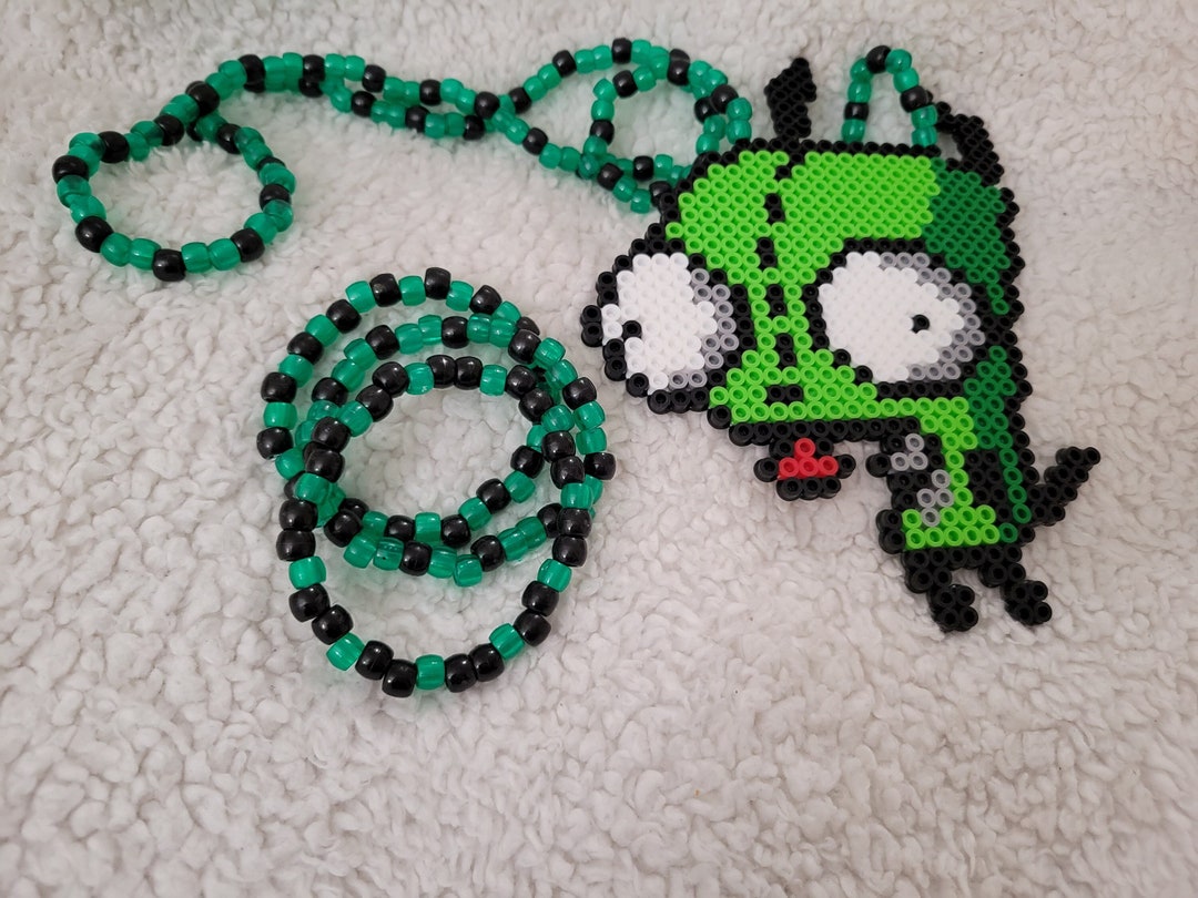 Kandi Necklace and Bracelet Bundle Invader Zim Inspired Gir Kandi