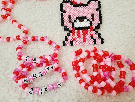 Coquette Teddy Bear Kandi Perler Necklace