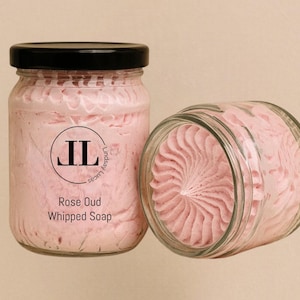 Whipped Soap In Oud and Rose Scent - 200g Mousse Bath Butter Reusable Glass Bottle