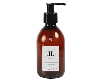 Patchouli and Leather Shower Gel Body Wash 200ml Reusable Glass Bottle