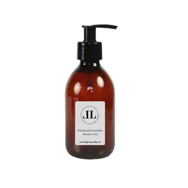 Patchouli and Leather Shower Gel Body Wash 200ml Reusable Glass Bottle