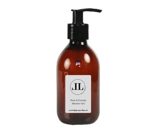 Gel de ducha corporal Freesias con peras, 200 ml, botella de vidrio reutilizable