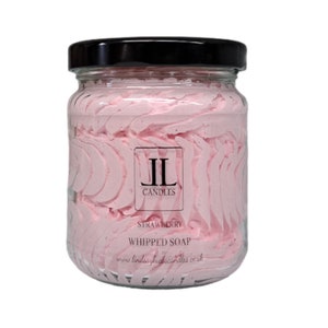 Sabonete Batido com Aroma de Morango - Mousse de Manteiga de Banho 200g Frasco de Vidro Reutilizável