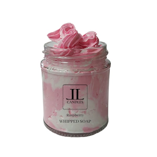Savon fouetté au parfum de framboise - Bouteille en verre réutilisable de 200 g de mousse pour le bain et de beurre