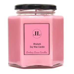 Rhubarb Scented Soy Scented Candle, Pink Fruity Candles Strong Smelling
