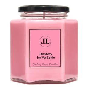 Strawberry Scented Soy Candle, Fruity Scent, Pink Candles Strong Smelling