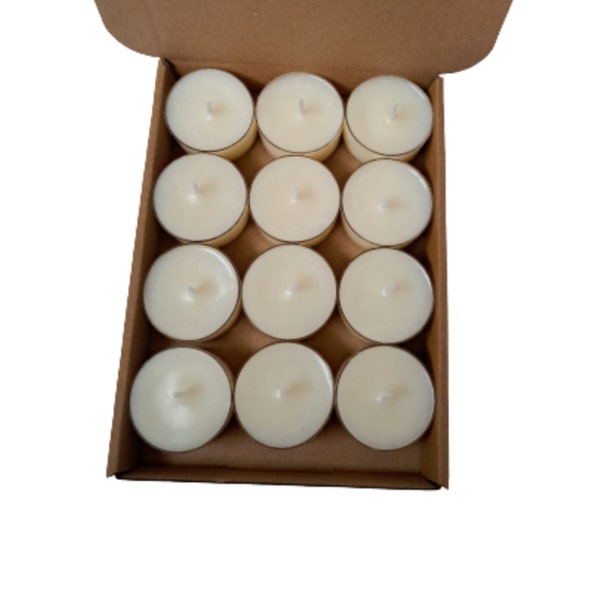 Vanilla Scented Tea Light Candles, Made With Soy Wax 12 Per Box