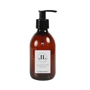 Lavendel en vanille handcrèmelotion, herbruikbare glazen fles van 200 ml